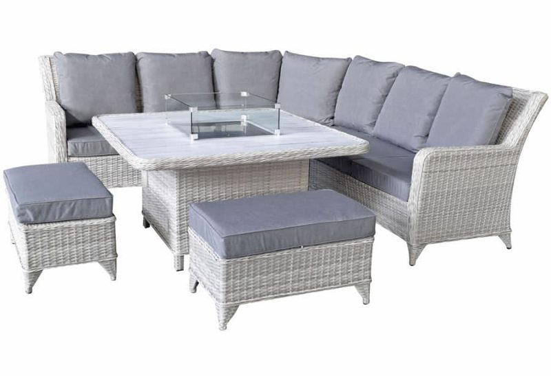 Signature Weave Meghan Corner Sofa with Gas Fire Pit Garden Dining Set