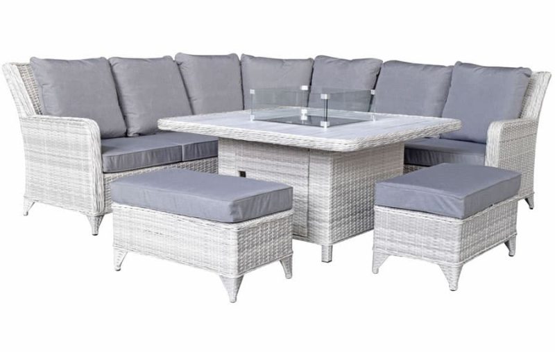 Signature Weave Meghan Corner Sofa with Gas Fire Pit Garden Dining Set