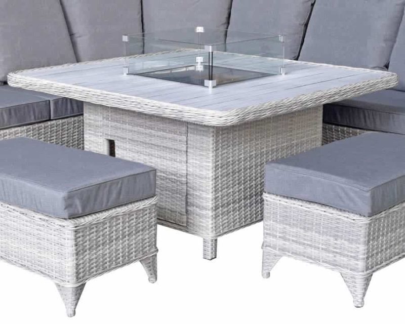Signature Weave Meghan Corner Sofa with Gas Fire Pit Garden Dining Set