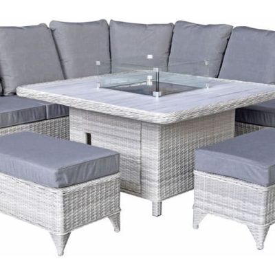 Signature Weave Meghan Corner Sofa with Gas Fire Pit Garden Dining Set