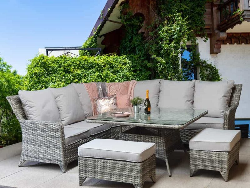 Signature Weave Sarah Corner Sofa Grey Weave Garden Dining Set