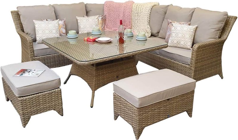 Signature Weave Sarah Corner Sofa Natural Weave Garden Dining Set
