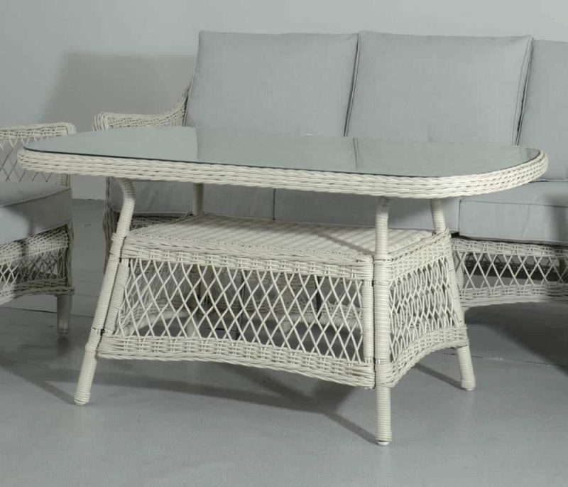 Signature Weave Rose Five Seat Garden Sofa Set Soft White Wicker