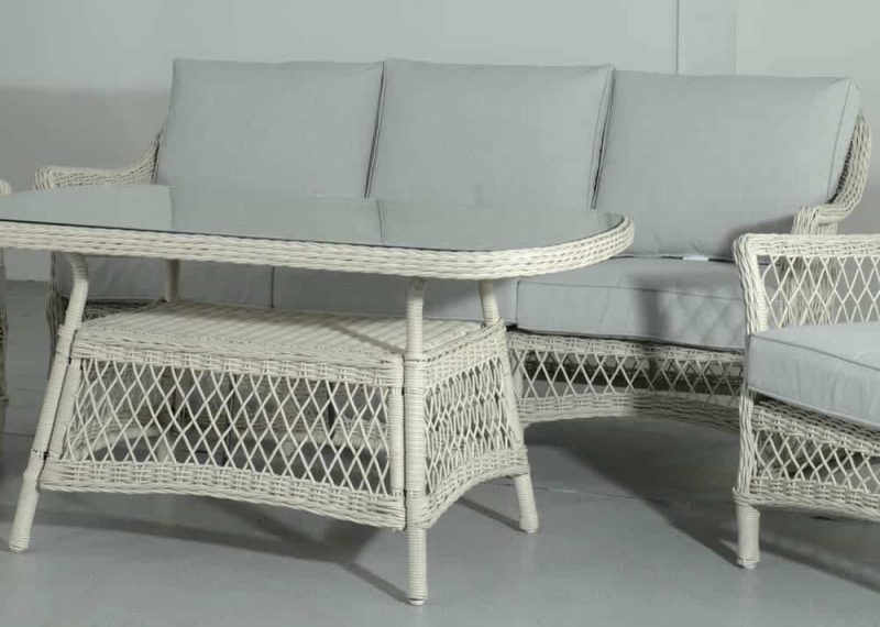 Signature Weave Rose Five Seat Garden Sofa Set Soft White Wicker