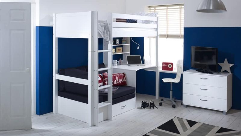 Thuka Nordic High Sleeper Bed 3 Flat White Ends Black Futon