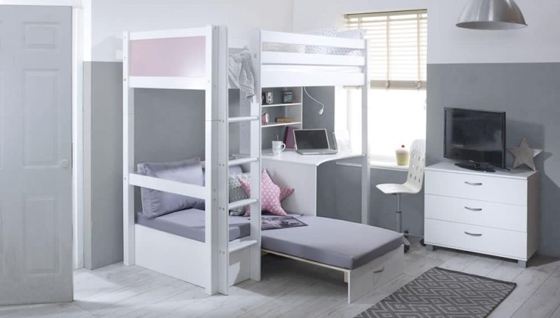 Thuka Nordic High Sleeper Bed 3 Rose Gable Ends Silver Futon