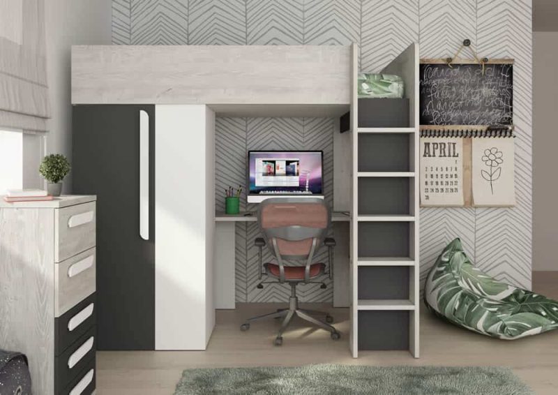Trasman Mont Blanc High Sleeper Bed with Desk and Wardrobe