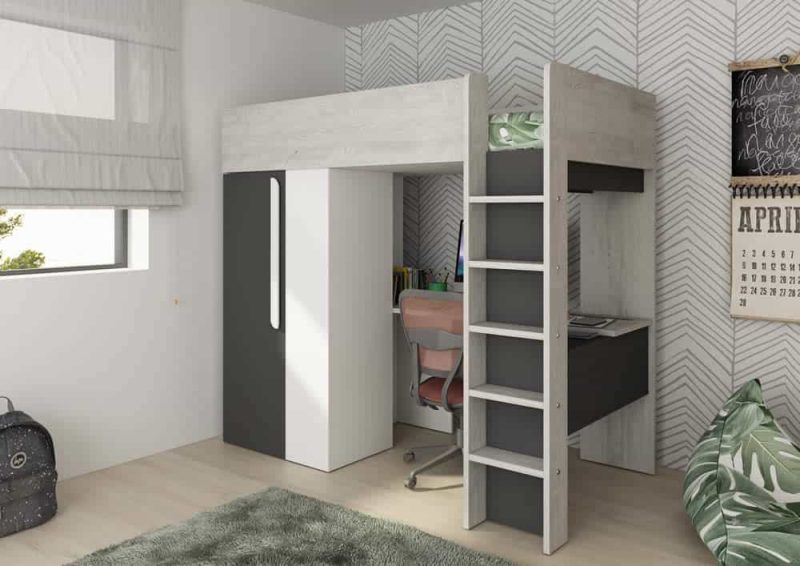 Trasman Mont Blanc High Sleeper Bed with Desk and Wardrobe