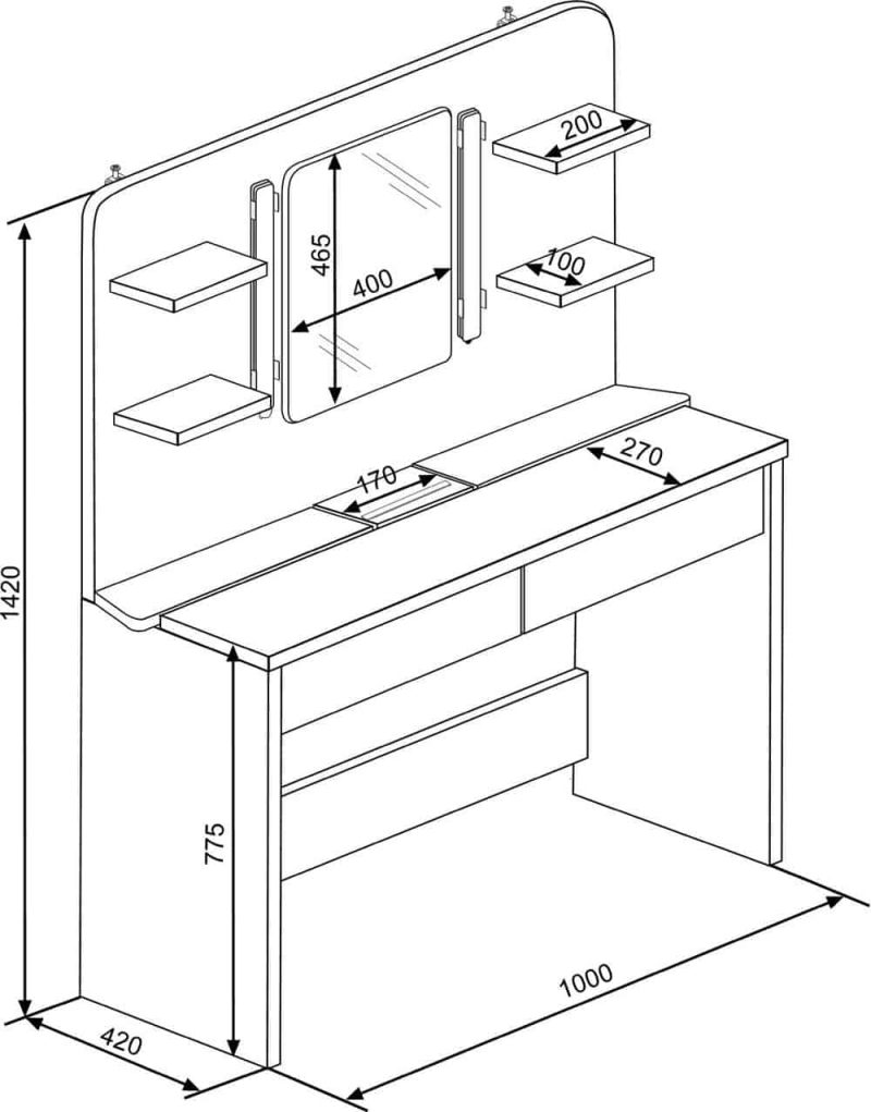 Trasman Secret Vanity Dressing Table Oak White