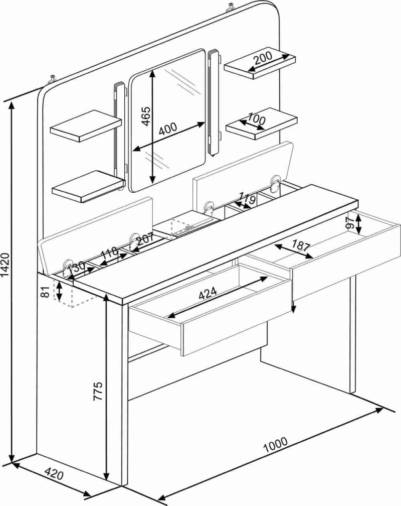 Trasman Secret Vanity Dressing Table Oak White